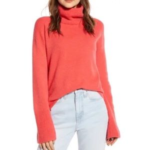 Something Navy Turtleneck Bell Sleeve Sweater NWT